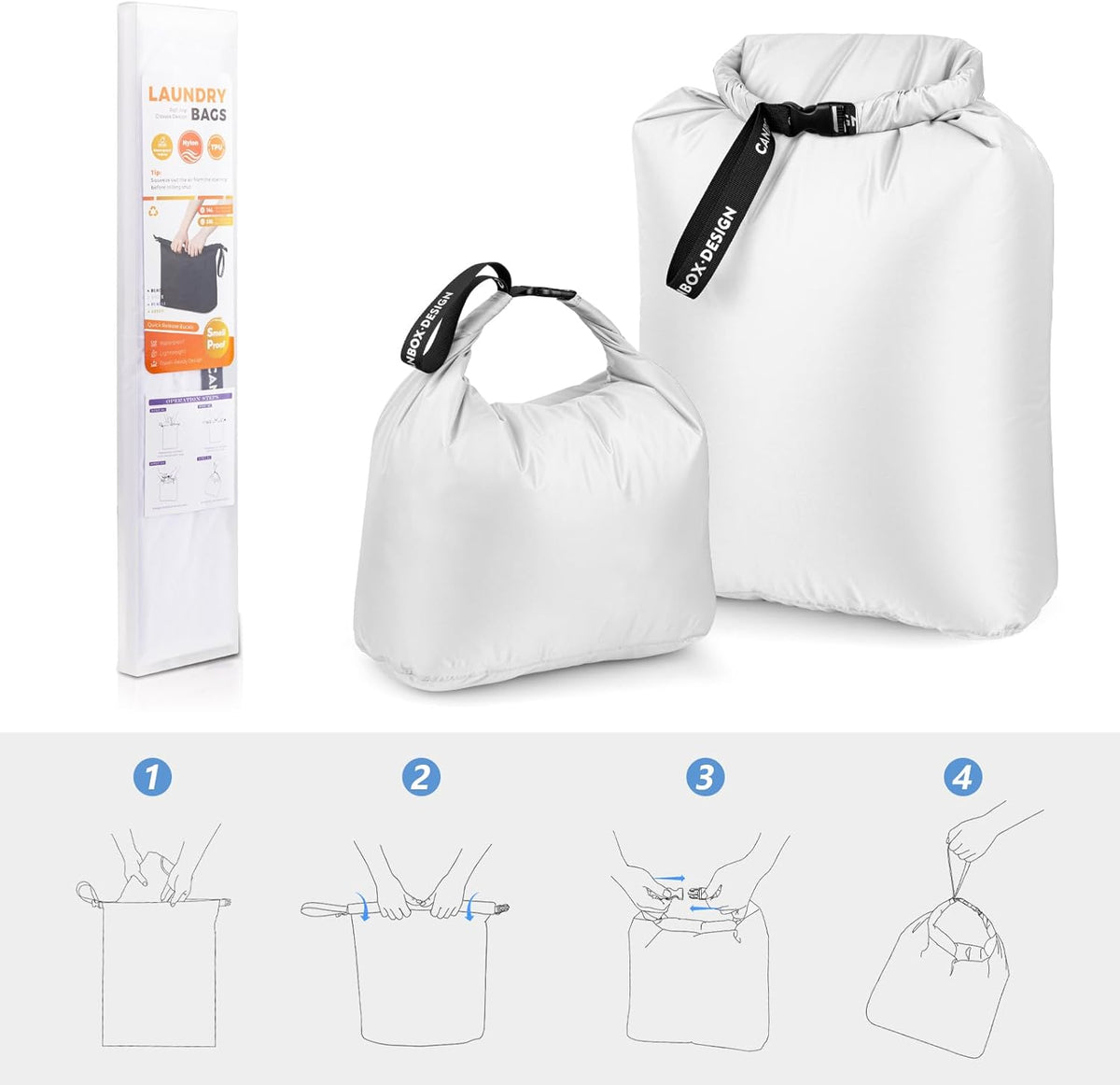 2-Pack Waterproof Travel Laundry Bags, Wet Dry Organizer to Block Odors & Prevent Suitcase Leaks, Roll-Up Dirty Clothes Pouch for Gym, Swim, Camping & Family Vacations