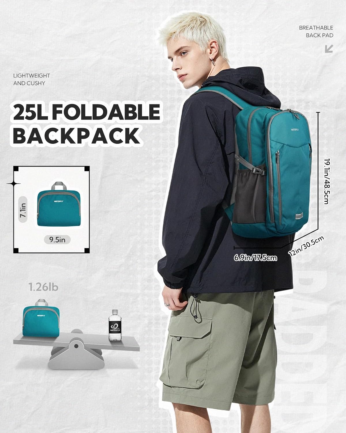 Lightweight Packable Backpack, 25L Small Foldable Travel Daypack | Multi-Pocket with Luggage Strap, Breathable Back Pad, Comfortable to wear, Easy to Fold, Compact Day Pack for Hiking Outdoor