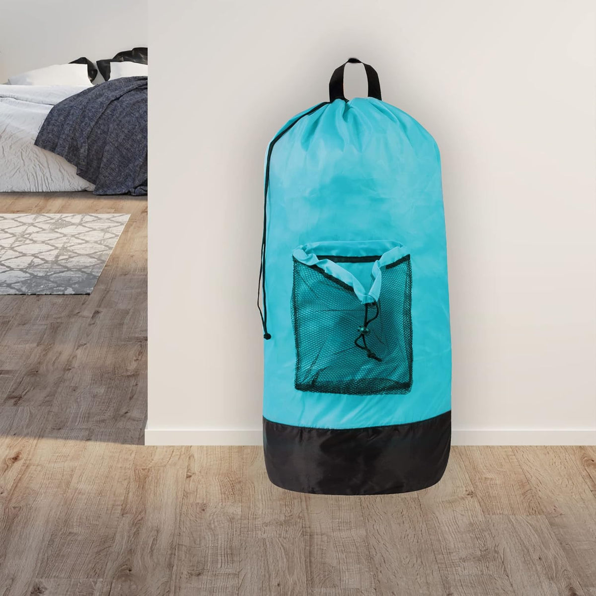 Laundry Bag Backpack with Shoulder Straps and Mesh Pocket Laundry Backpack Large Portable Laundry Hamper for College Laundromat Apartment with Drawstring Closure, Adjustable Back Straps (Black)