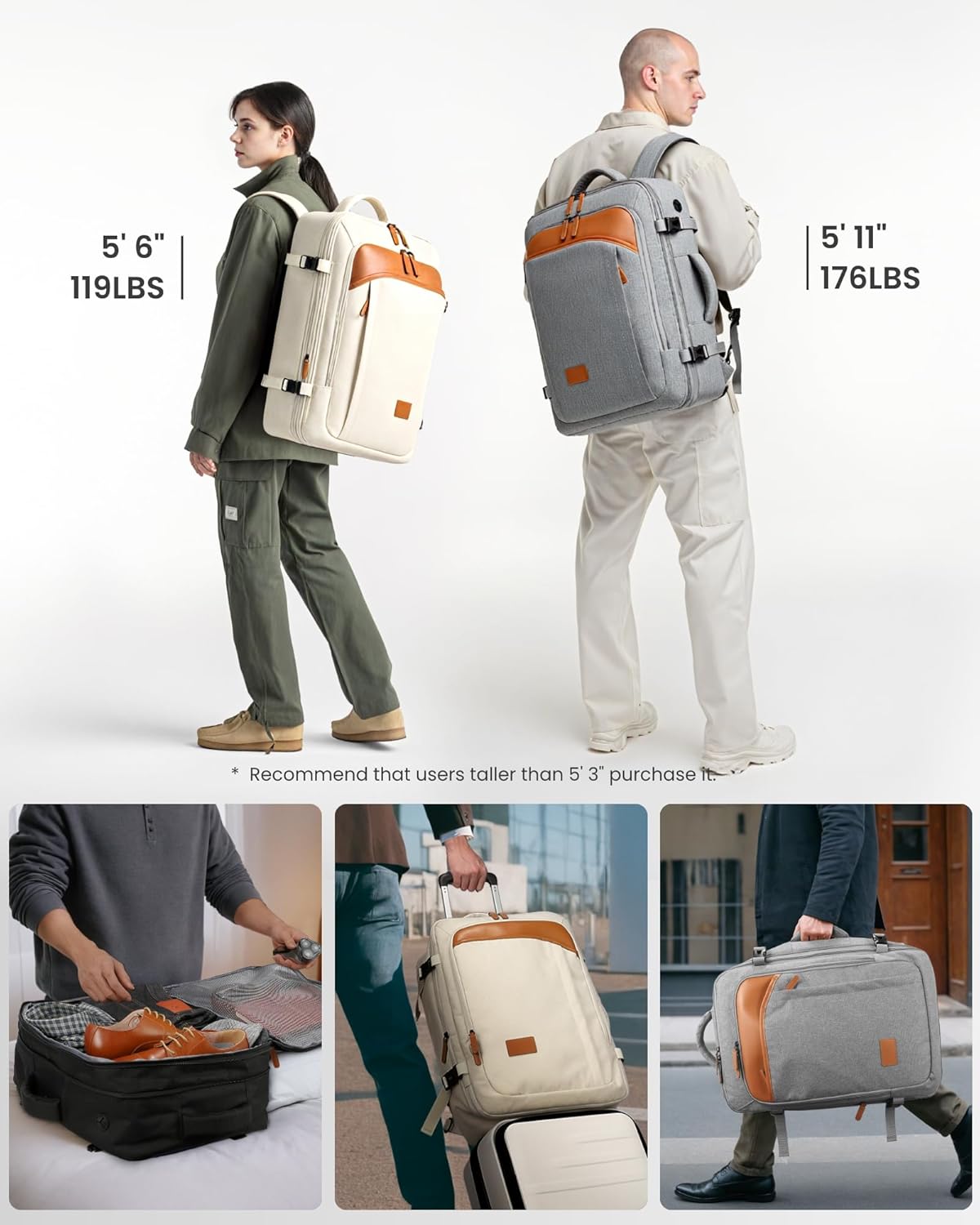 LUGGEX Carry On Travel Backpack, Expandable Large Backpack for Men Women, Fits 17.3 Inch Laptop, 40L