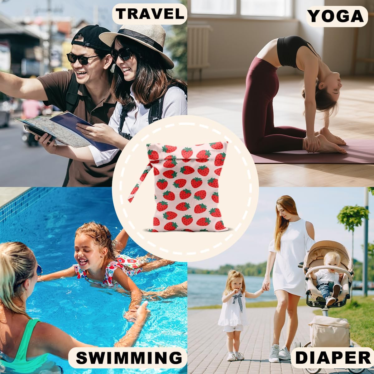 2Pcs Dog Wet Bags 12x10 Inch, Cute Dogs Waterproof Travel Laundry Bags, Washable Reusable Wet Dry Bag for Swimsuit Beach Diapers Dirty Yoga Gym Clothes, Dachshund Gifts for Women Friend Travelers