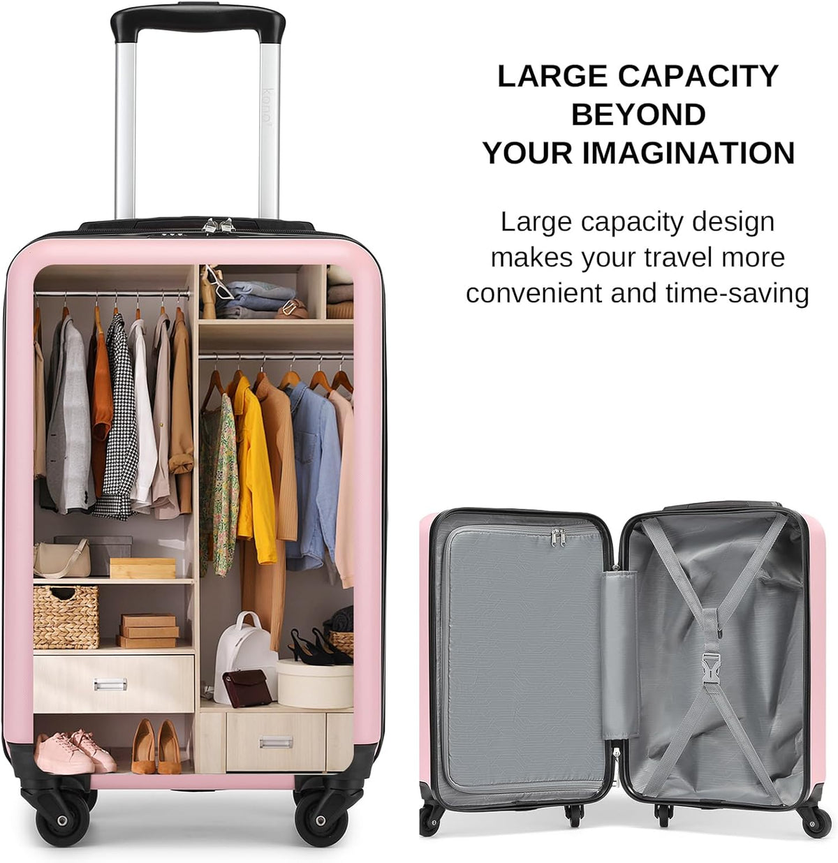 20-Inch Small Hardside Carry-on Suitcase with Spinner Wheels, Lightweight Rolling Cabin Suitcase for Airplane Travel (Pink, for 1-3 Days of Travel)