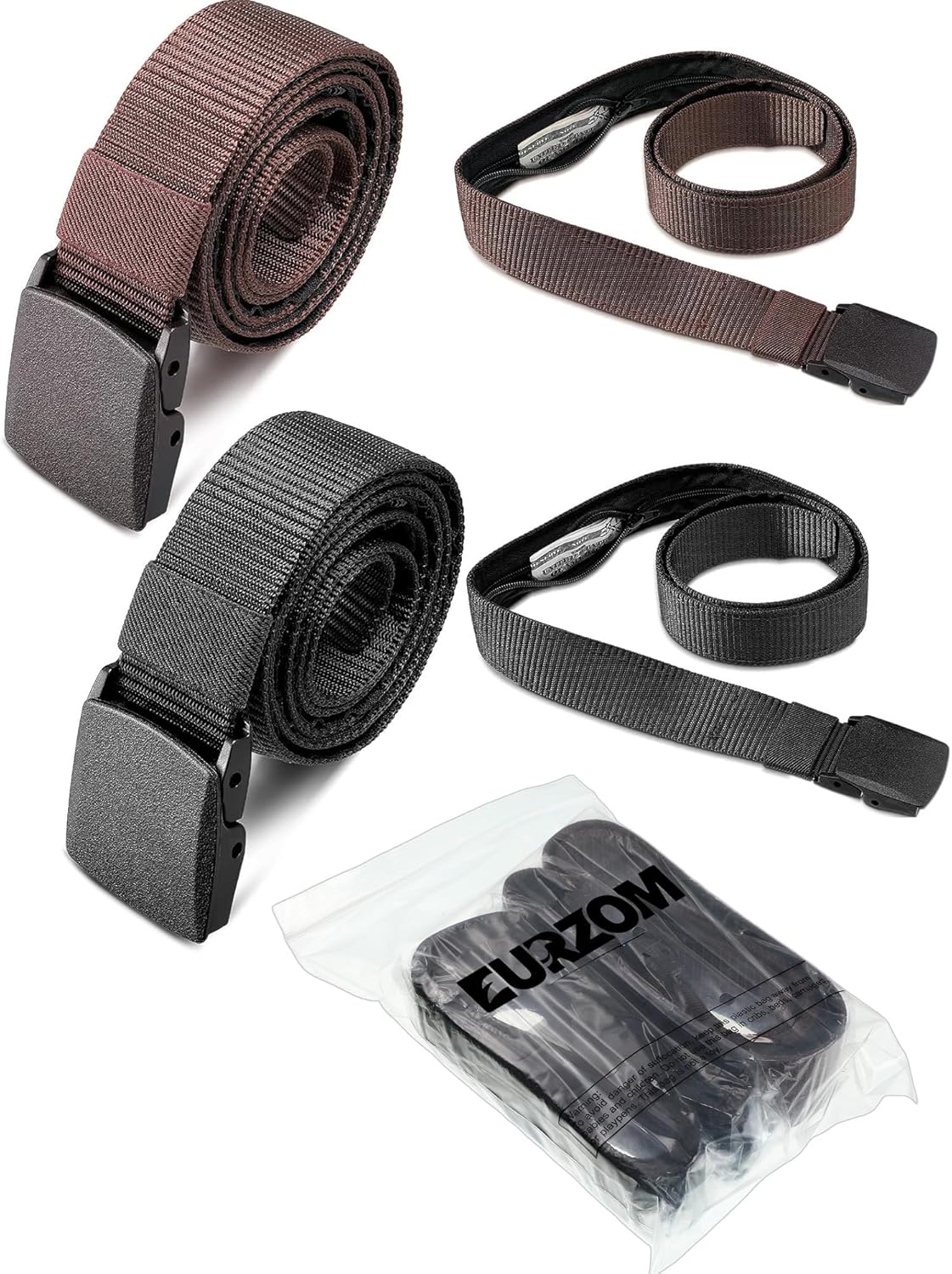 2 Pcs Money Belts for Travel for Men with Hidden Money Pocket Travel Security Belt Nylon Anti Theft Wallet with Plastic Buckle for Dad Business Outdoor Work Boyfriend, Coffee and Black