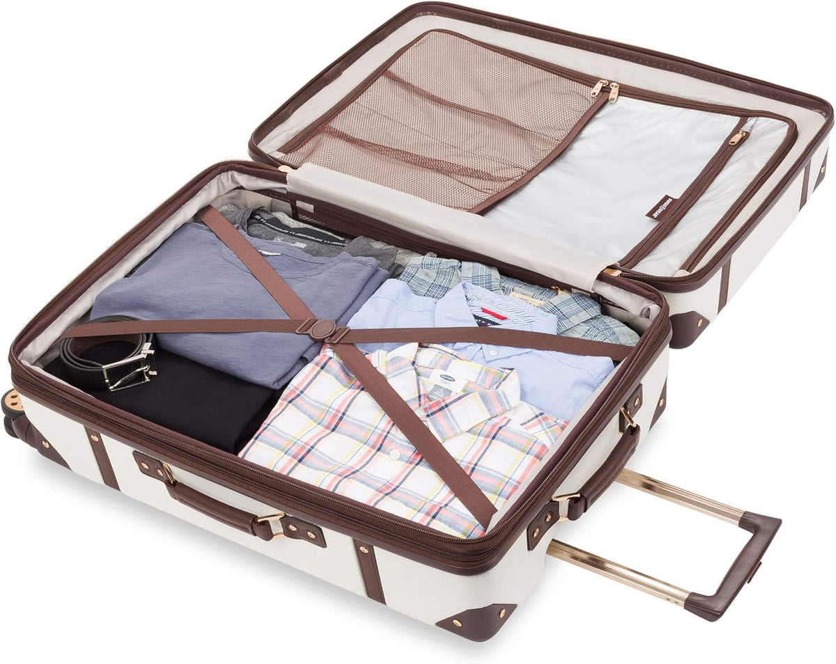7739 Hardside Luggage Trunk with Spinner Wheels, White, Carry-On 19-Inch