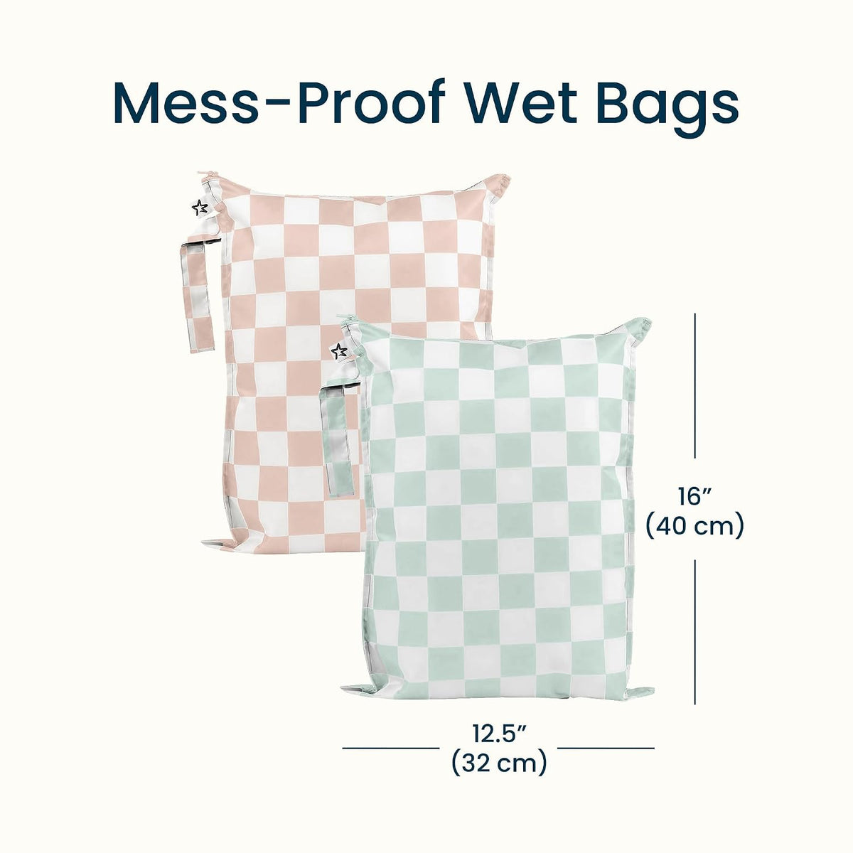 Mess Proof Wet Bags | Reusable Waterproof Wet Bags for Swimsuits | Baby Clothes | Travel & Diaper Bag (Black, Green Checkers) - Colors B