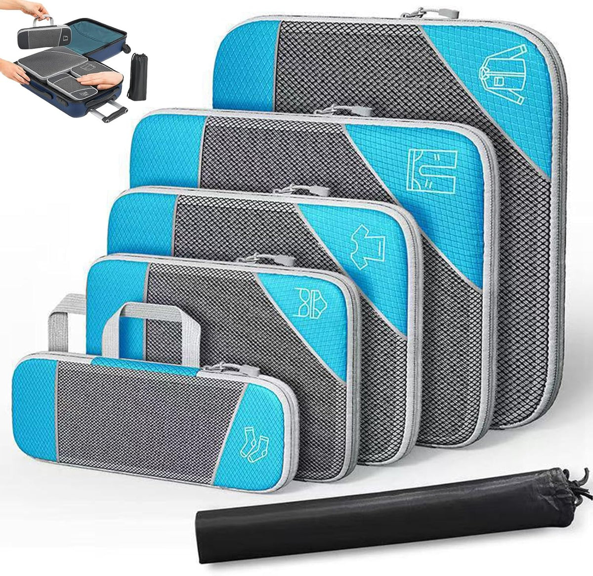 Compression Packing Cubes for Travel, Space-Saving Luggage Organizers, Durable & Waterproof 6-Piece Set with Compression Zipper for Clothes, Shoes & Accessories (Red)