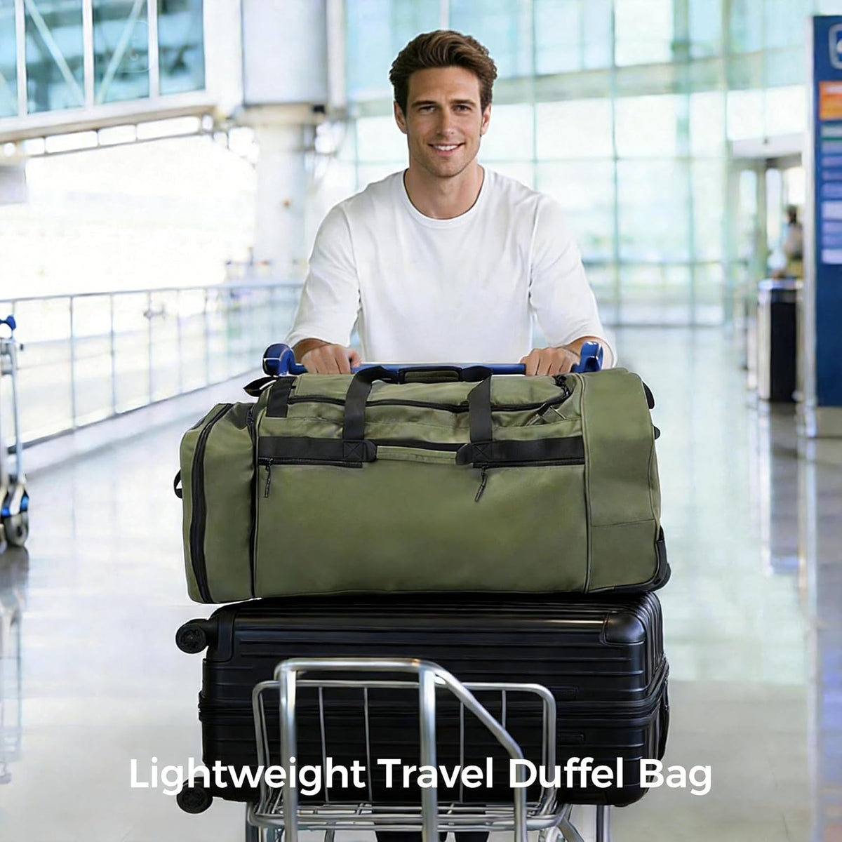 Rolling Duffle Bag for Travel with 3 Wheels, 28" 110L-120L Large Waterproof Wheeled Duffel, Expandable Fold-Up Travel Duffel Bag, No-Sag Design Lightweight Soft Bag for Men Women, Black