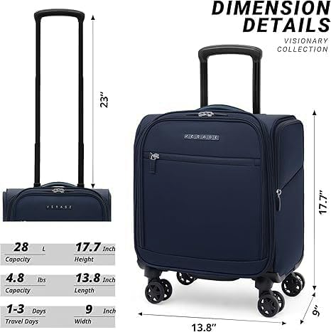 Under Seat Luggage with Wheels, Softside Small Suitcase Spinner Carry On Luggage Bags for Airlines Airplanes Short Trip Men Women (Black, 14.5-Inch Plus Underseat)