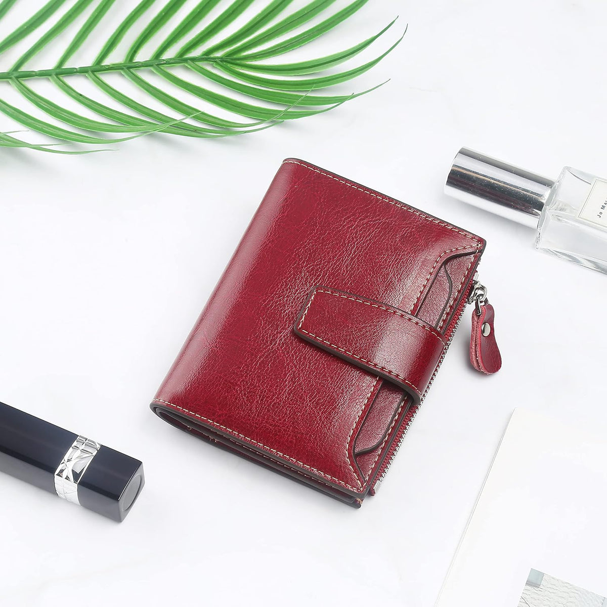 Small Compact Women Wallet RFID Blocking Genuine Leather Bifold Purse with ID Windows - Colors B