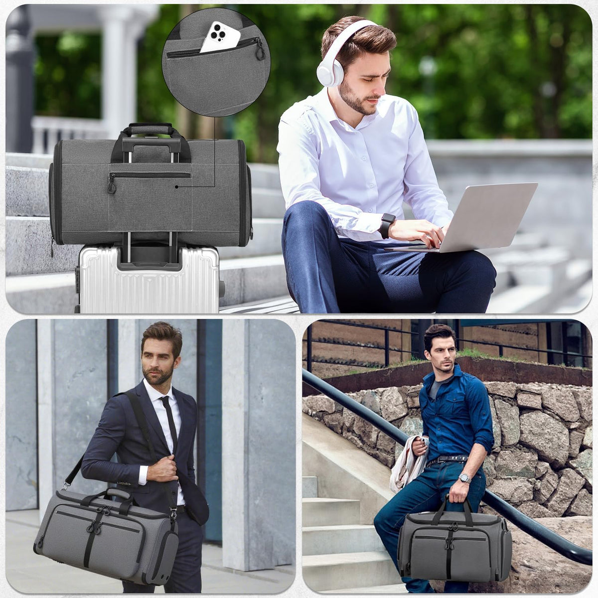 Convertible Garment Duffle Bags for Travel, Garment Bag with Shoe & Laptop Compartment, 2 in 1 Carry on Suit Garment Bags for Men Women, All in One Hanging Suit Travel Bag for Airplanes, 55L
