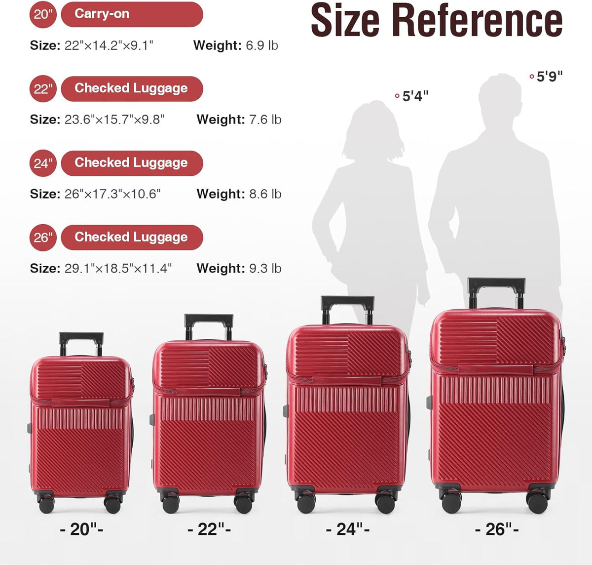 20 Inch Carry On Luggage with Spinner Wheels, PC Hard Shell Suitcase Equipped with Cup Holder, Phone Holder and USB Port, Lightweight Airline Approved Travel Luggage for Men and Women