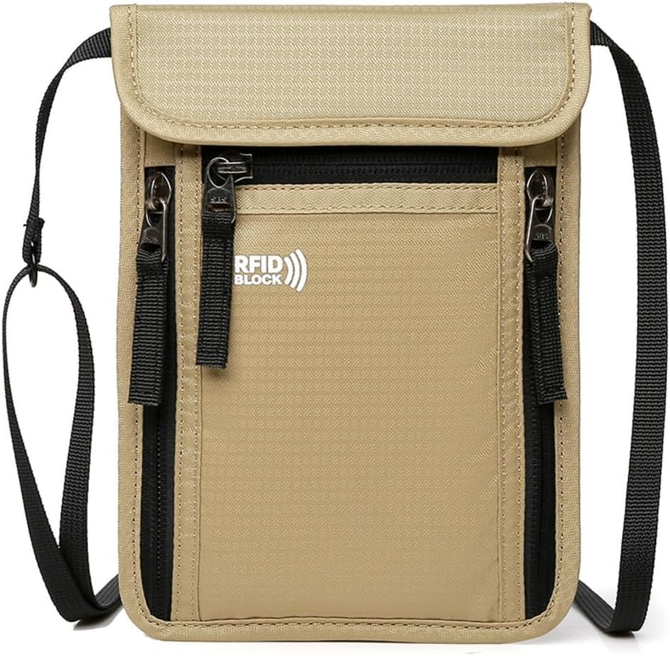 RFID Blocking Travel Pouch Neck Wallet - Hidden Security Passport Holder for Men & Women (Grey)