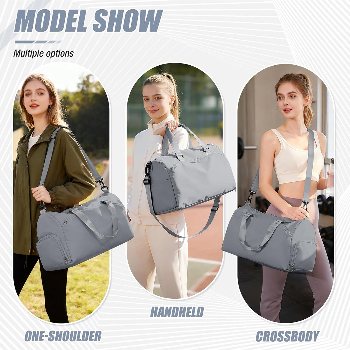 Gym Bag for Women & Men,Sports Duffel Bag Travel Bag with Shoe Compartment,Personal Item Weekender Bags with Wet Pocket,Grey Overnight Bag