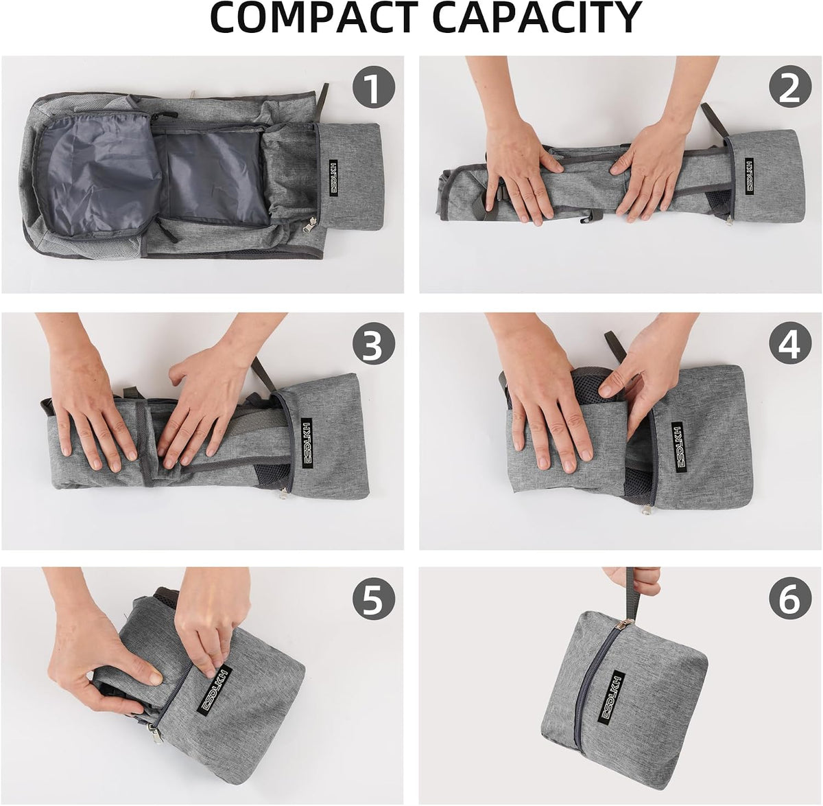 Small Hiking Backpack with Detachable Front Phone Holder, Foldable Packable Back pack with Chest and Waist Strap, Lightweight Daypack for Women Men (Gray, 15L)