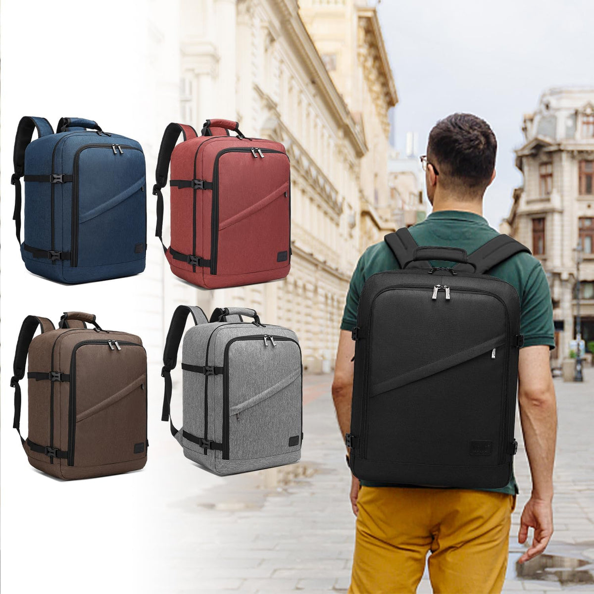Carry on Backpack, Airline Approved Travel Backpack for Men and Women, Waterproof Lightweight Daypack for Flight (Black, Medium)