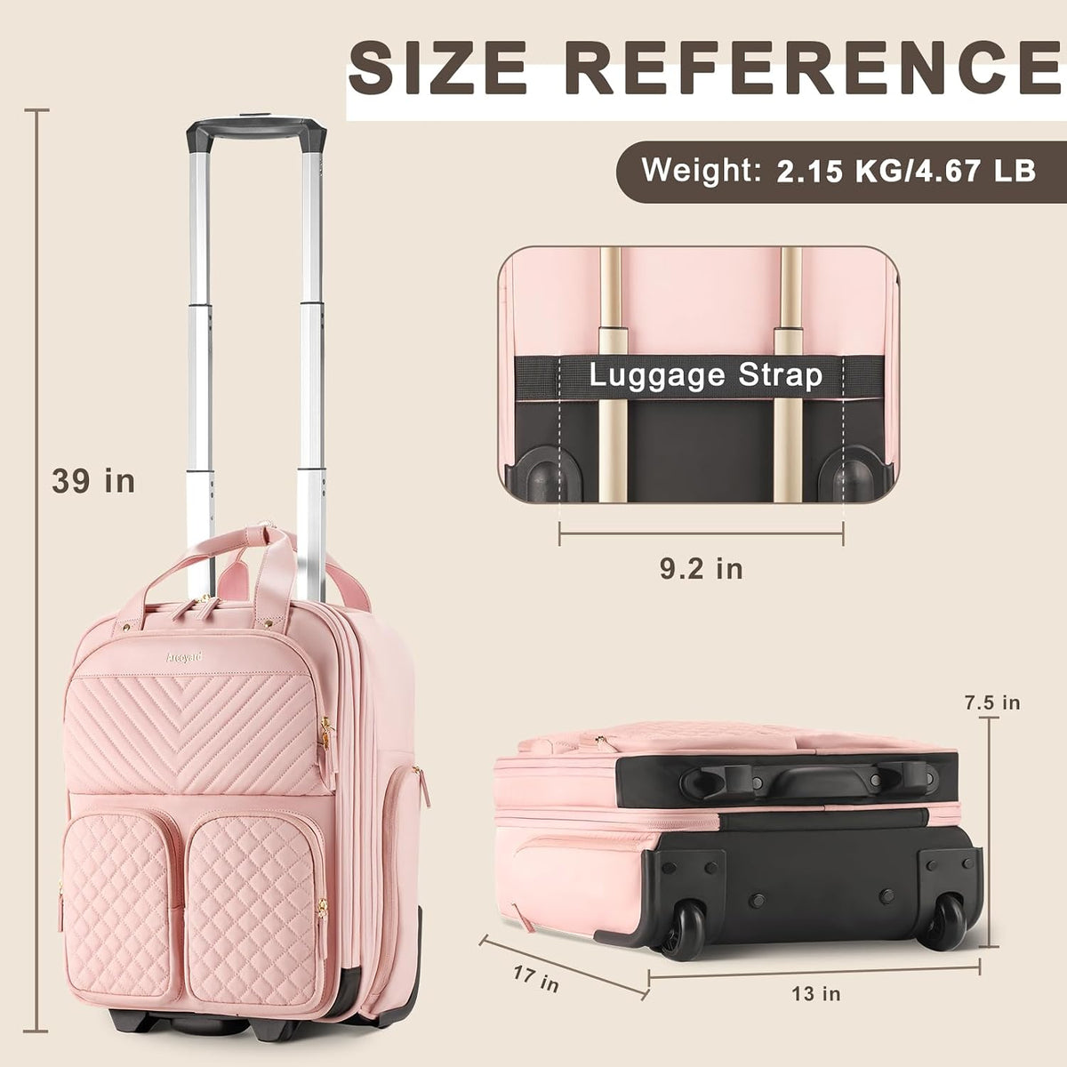 Underseat Carry On Luggage with Wheels, Travel Airline Approved Personal Item Bag, Multiple Compartments Carry-On with Leather Handle, Lightweight Rolling Suitcase for Women, Denim Blue, L