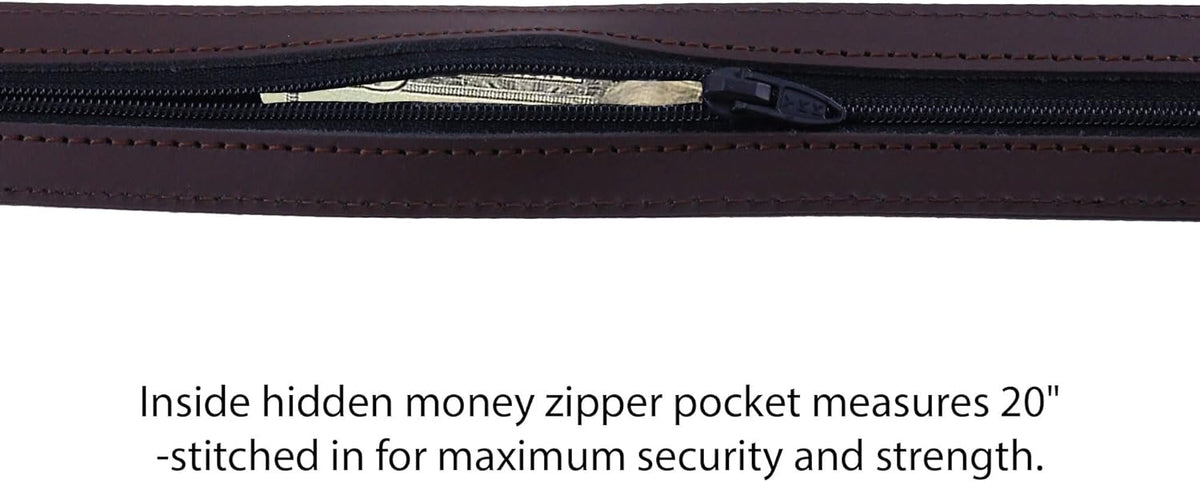 Mens Deerfield Leather Money Belt Travel Zipper Pocket