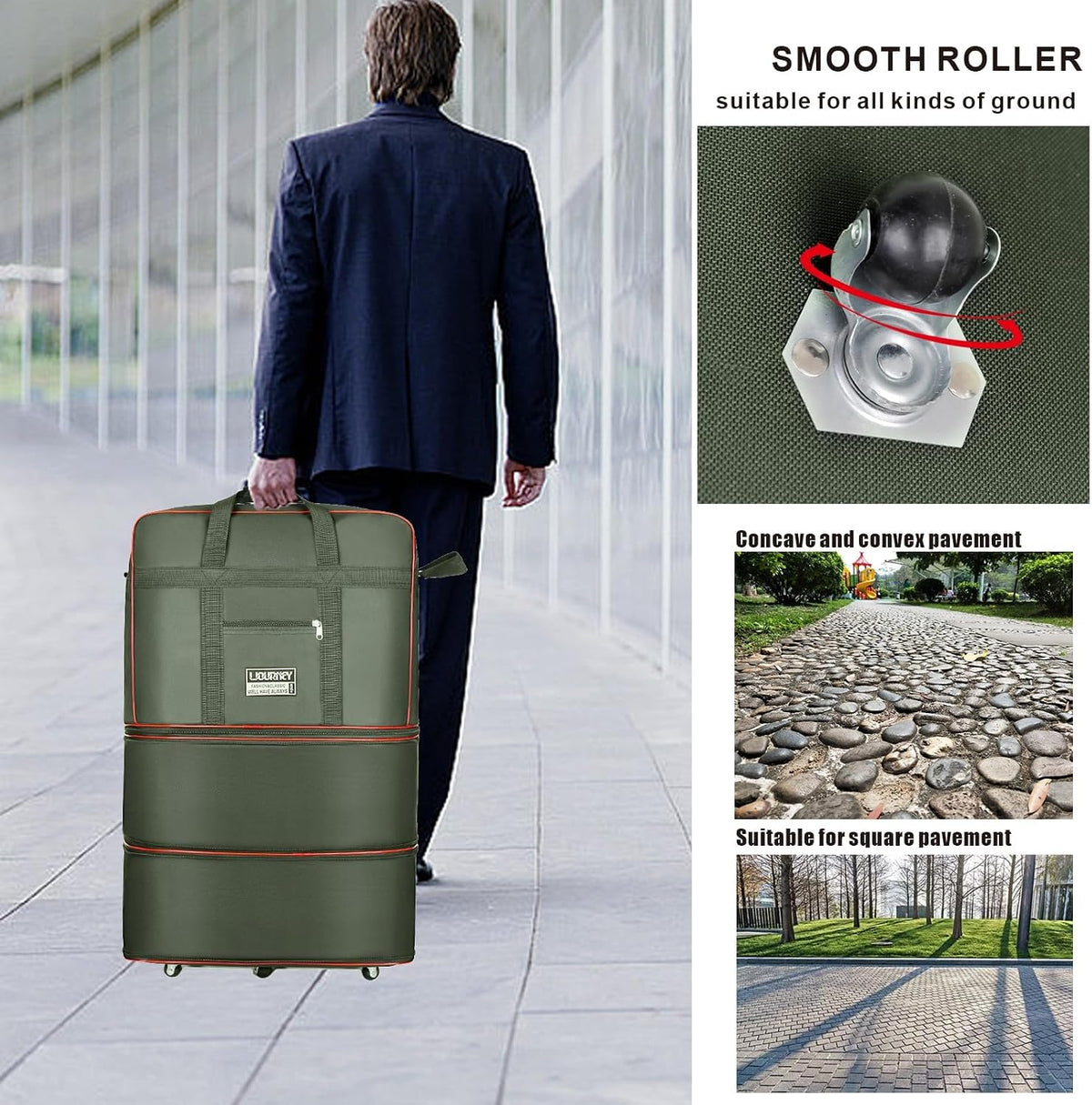 Travel bag with wheels, expandable, foldable, luggage bag, large capacity foldable rolling travel bag, suitable for men and women for moving house, studying abroad and traveling