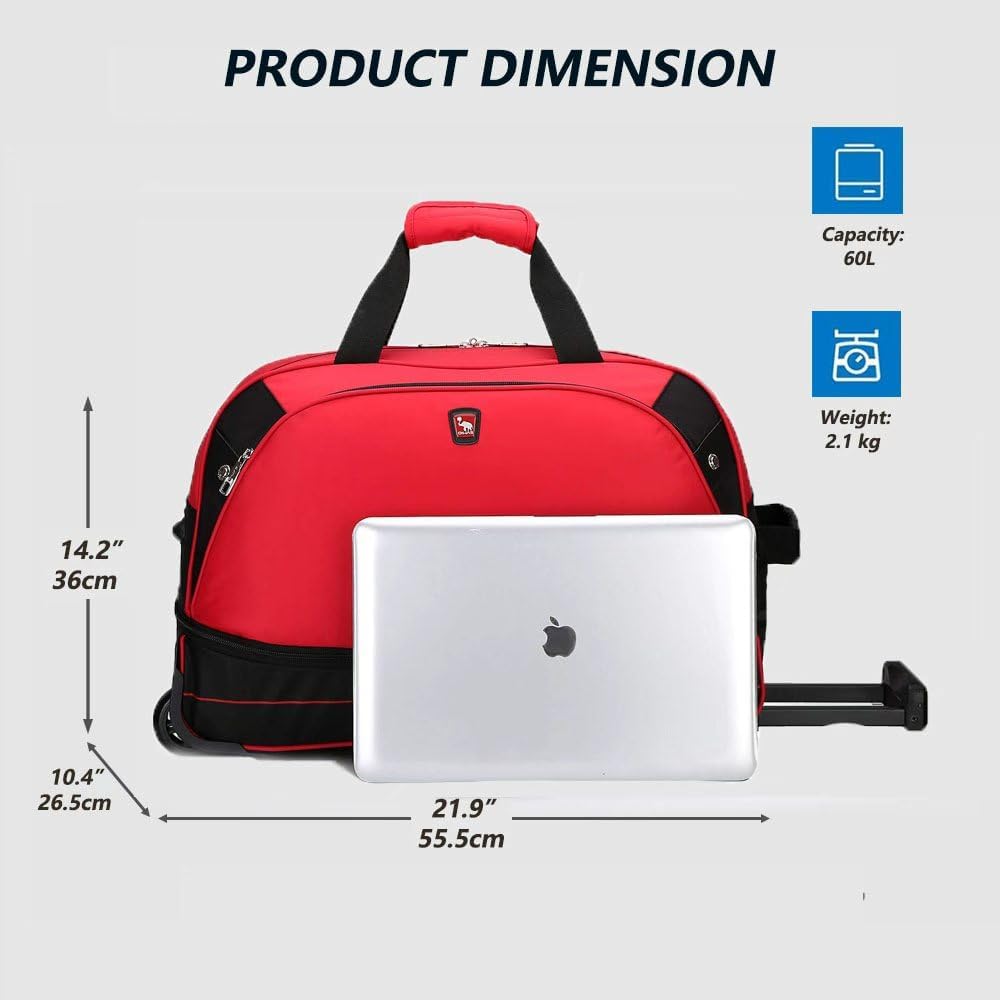 Small Rolling Duffle Bag with Wheels, Travel 22 inch Carry On Luggage Unisex-Adult Short Term Trips Expandable 50L to 60L