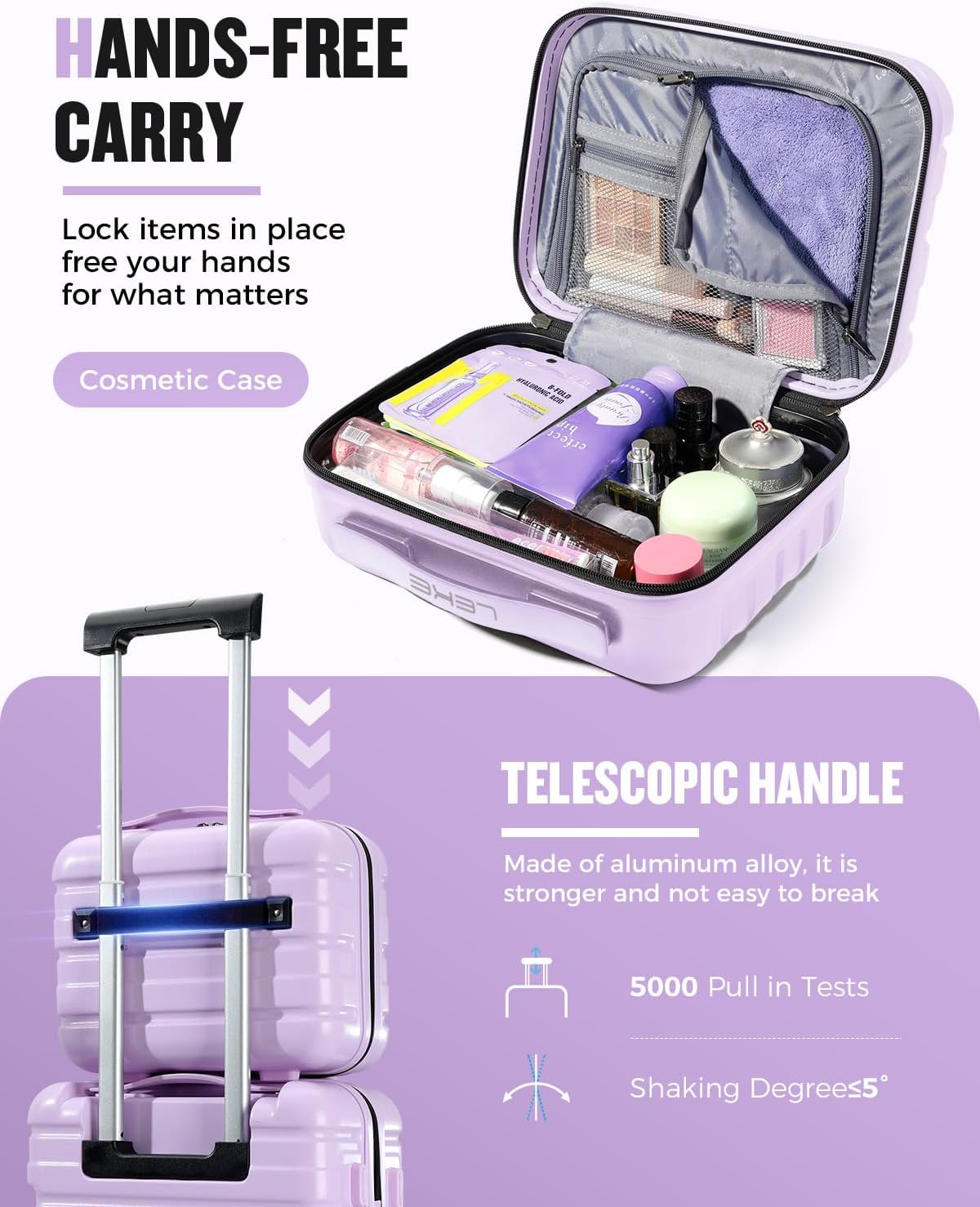 Lekesrping Underseat Carry On Luggage for Women, 16 Inch Stylish Lightweight Under Seat Carry on Suitcase with Multi-Compartment Layers & 360° Wheels for Airline TAS approved, light purple