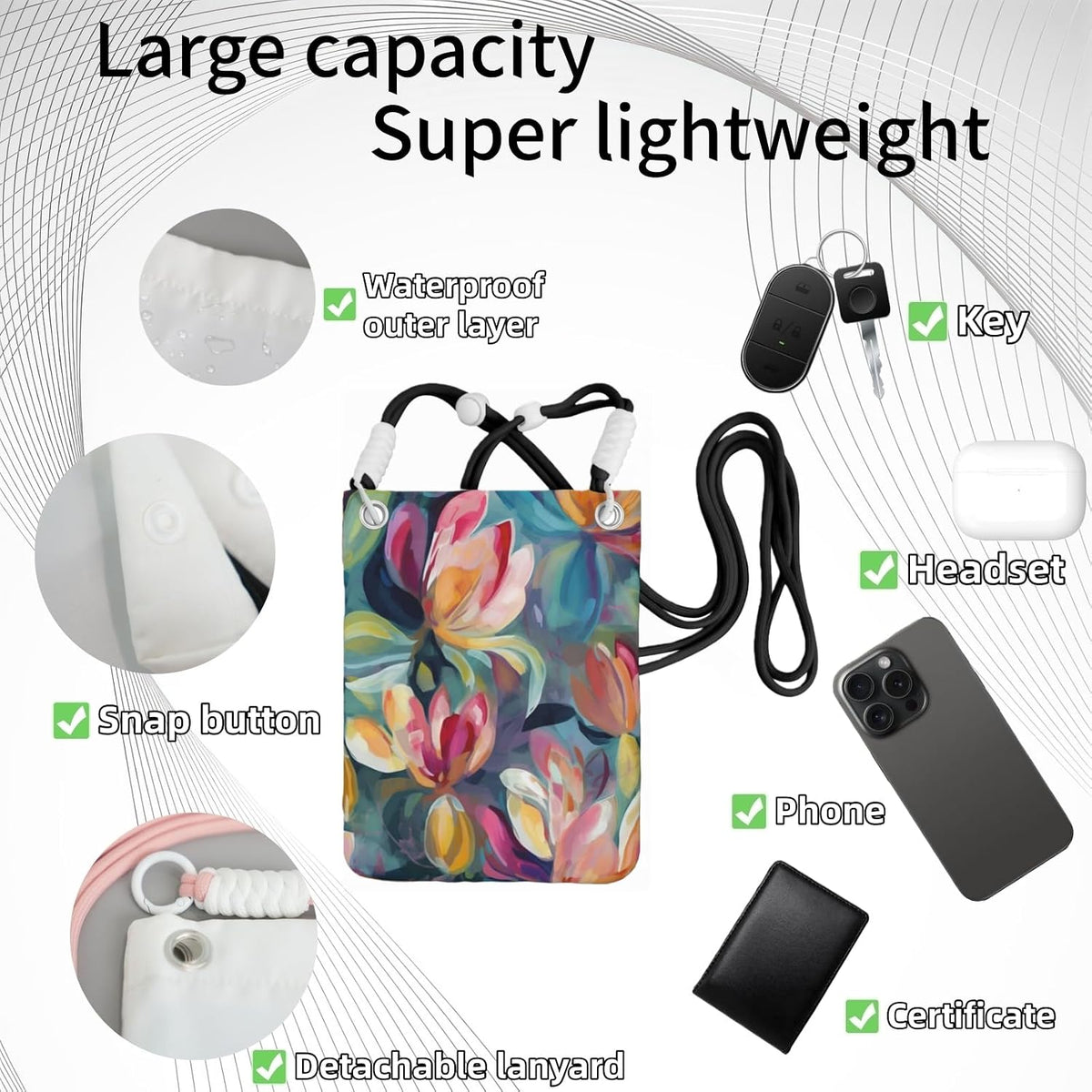 Crossbody Phone Bag | Equipped with Adjustable Detachable Strap, Ideal for Travel & Daily Commuting, Crossbody Bag for Men & Women