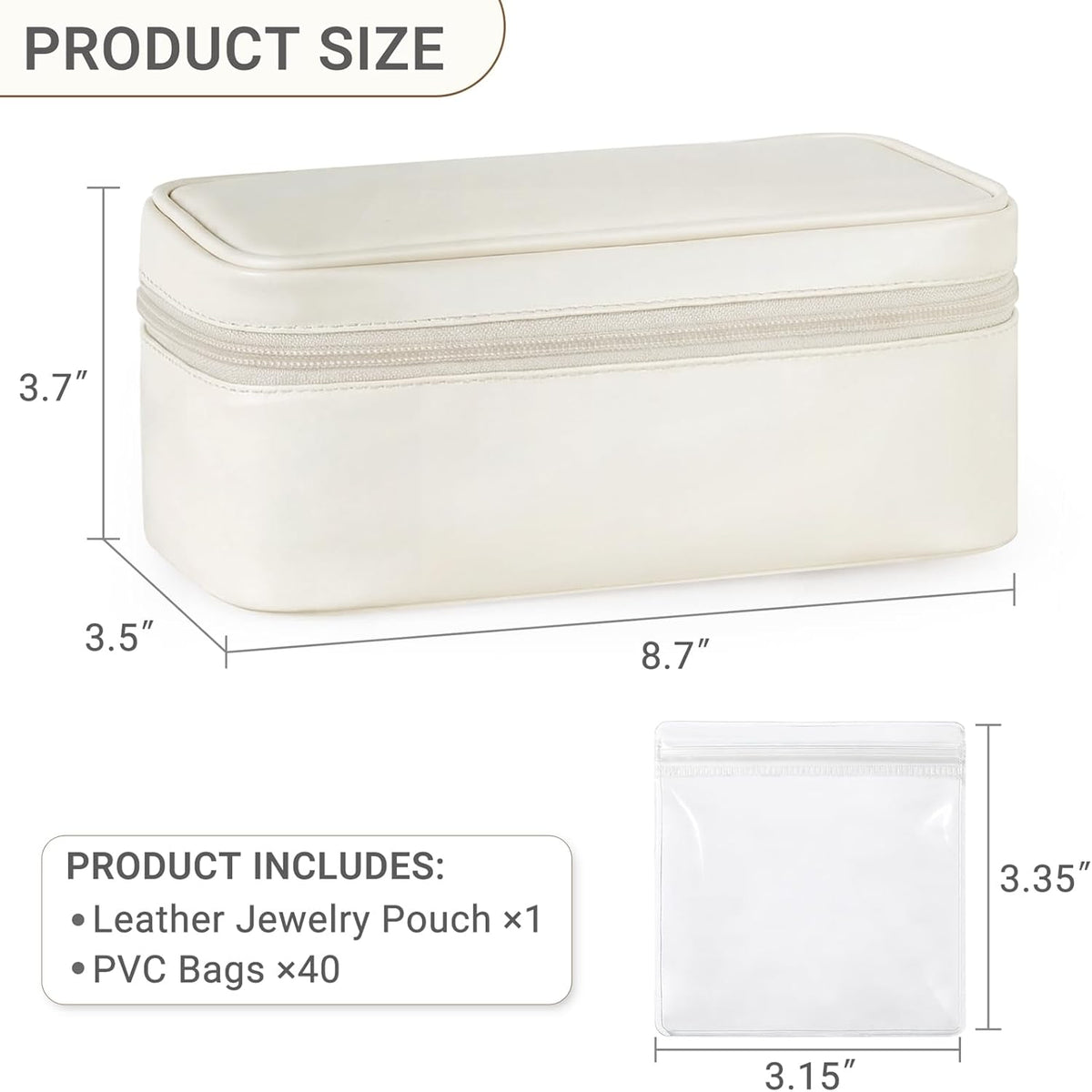 Travel Jewelry Case, Leather Travel Jewelry Organizer with 40 PVC Bags for Necklaces, Earrings, Rings, Bracelets Jewelry Box Storage Ideal for Trips & Gifts