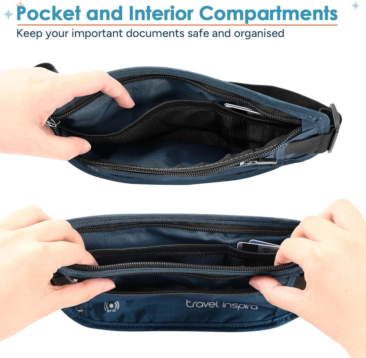RFID Hidden Money Belt Slim Anti Theft Travel Wallet | Passport Holder for Travel Concealed under Clothes for Ultimate Protection of Credit Cards, Cash, Passport & Documents, Black