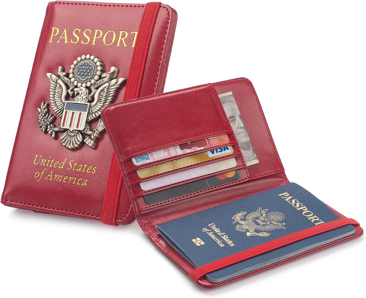 Passport Holder for Travel Men, RFID Blocking Passport Wallet Cover Case, Waterproof Leather Travel Wallet for Men Women, Document Protector for Traveling Accessories-Lake Blue