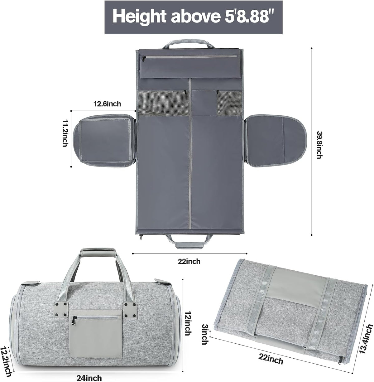 Garment Bags for Travel - Brand Zipper - Water Repellent Garment Bag with Shoe Compartment - 2 in 1 Convertible Suit Bag Travel with Shoe Bags - Medium Khaki