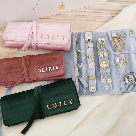 Personalized Velvet Jewelry Rolls, Custom Luxury Jewelry Travel Organizer, Wedding Favors, Travel Jewelry Case, Bridesmaid Gifts, Monogrammed Jewelry Roll, Valentine's Gift for Her