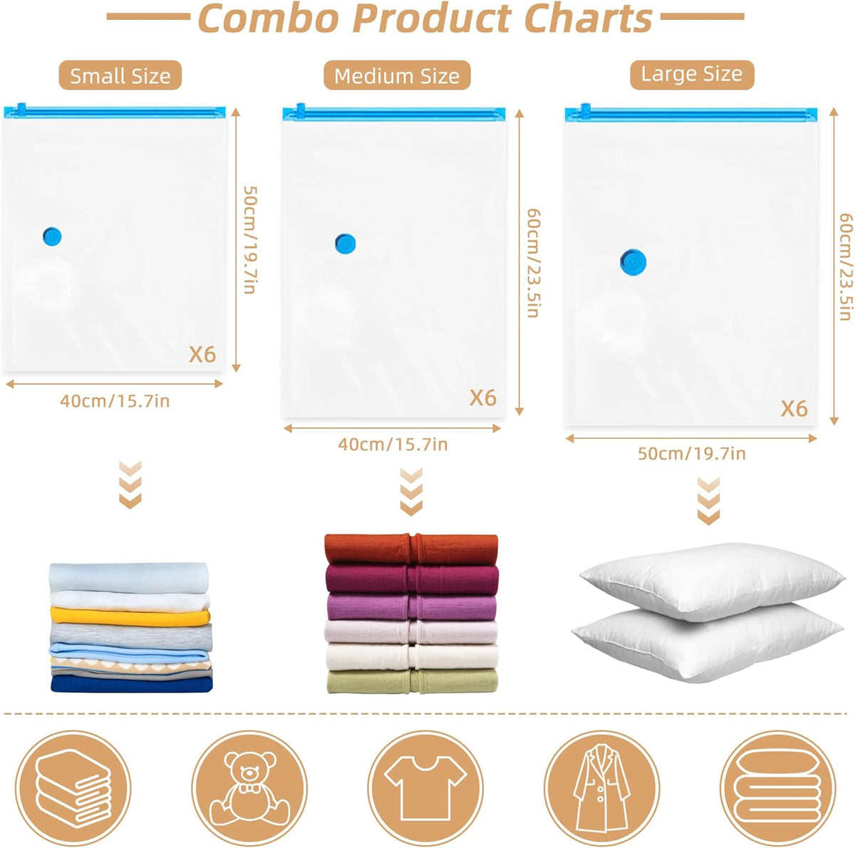 Travel Vacuum Bags with Rechargeable Pump,6 Pack Vacuum Storage Seal Bags for Clothing Suitcase Backpack, Space Saver Compression Clothes Storage Bag (6 Combo+ Electric Pump)