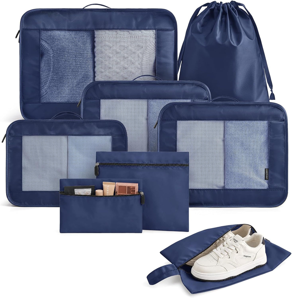 8 Set Packing Cubes for Travel, Durable Travel Essentials for Cruish Ship, Suitcase Organizer Packing Bags (8-Pack 1L+2M+1S+1Shoe Bag+2Toiletry Bags+1Laundry Bag)