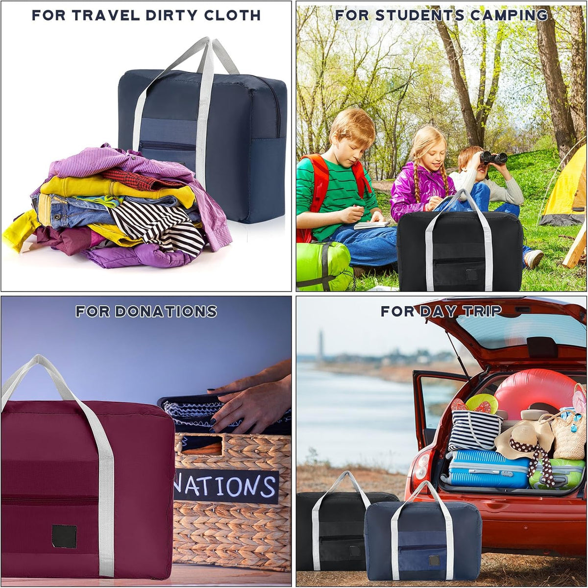 24 Pcs Travel Duffel Bags Bulk Foldable Luggage Bag Women Men Waterproof Carry Tote with Trolley Sleeve for Gym, Overnight, Airlines(Black)
