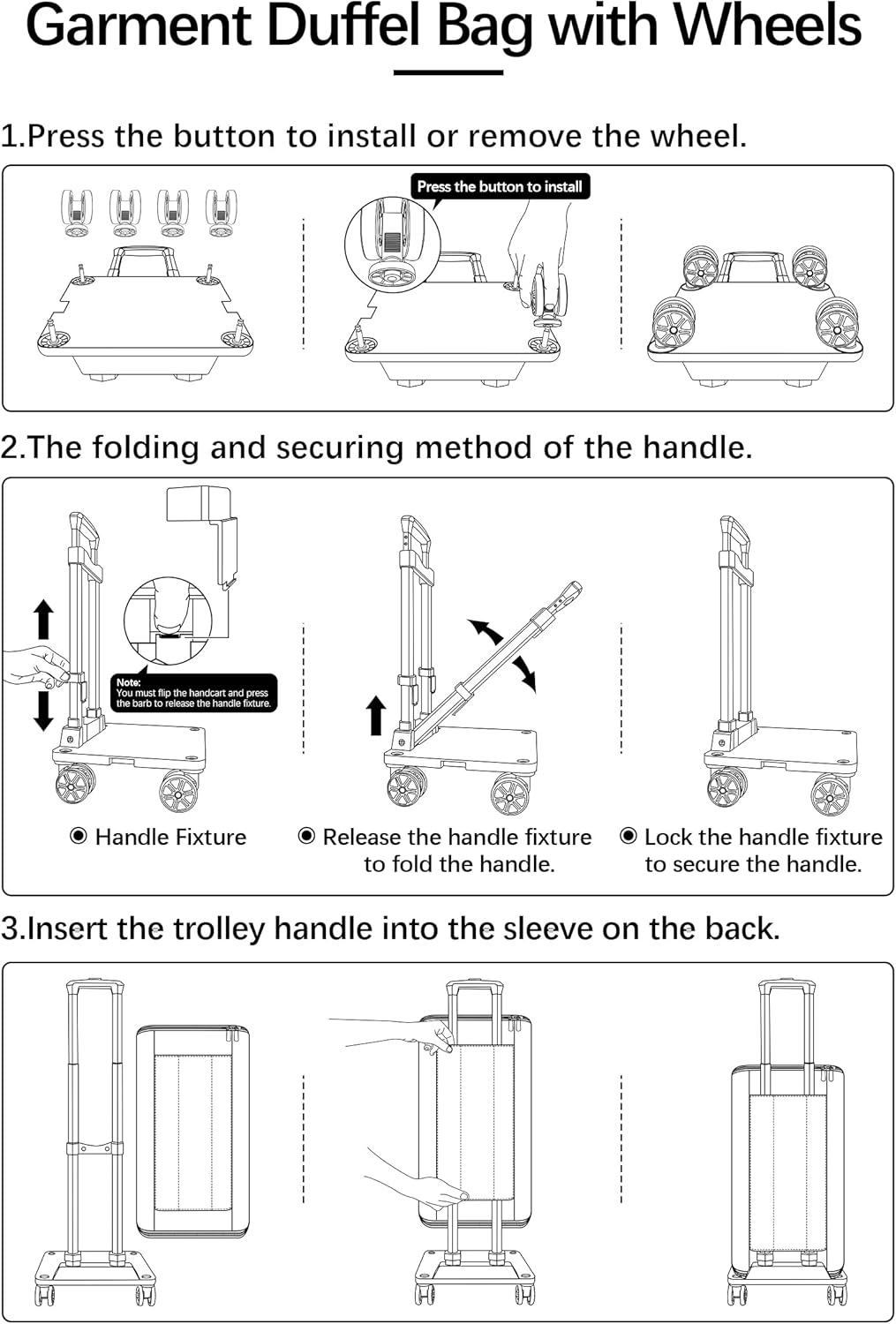 Rolling Garment Bag, Travel Garment Duffle Bag with Wheels, Carry on 3 in 1 Suit Luggage Bag with Detachable Trolley for Men Women Business Weekender