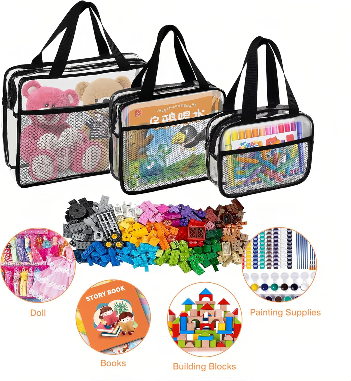Large Small Clear Travel Toiletry Bags with Handles & Pocket for Men Women, 3PCS TSA Approved Transparent Makeup Bag,Waterproof PVC Quart Organizer with Zipper for Toiletries Airline Essentials