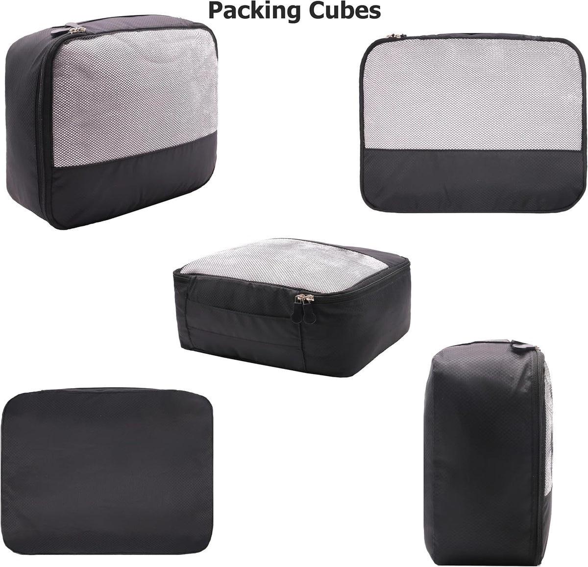9-Piece Black Travel Organizer Set with 4 Packing Cubes, Cosmetic Organizer, Shoe & Electronics Pouches, and Accessories & Laundry Bag for Luggage Storage & Travel Essentials