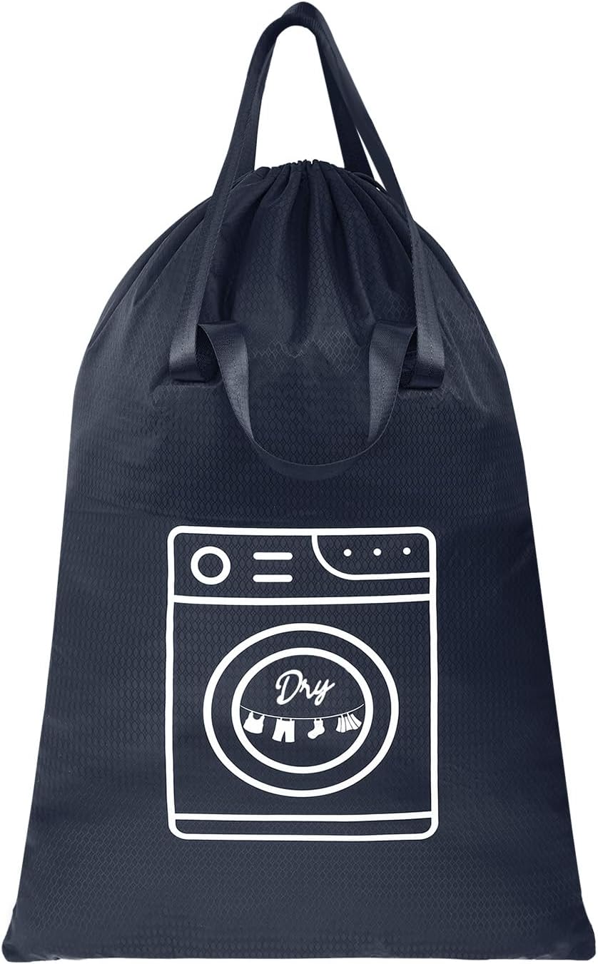 50L Laundry Bag with Handles, Dirty Clothes Storage Bag with Drawstring | Machine Washable Nylon, Waterproof, Foldable & Space-Saving for College Dorm, Camp, Trips, Cruise, Medium, Navy Blue