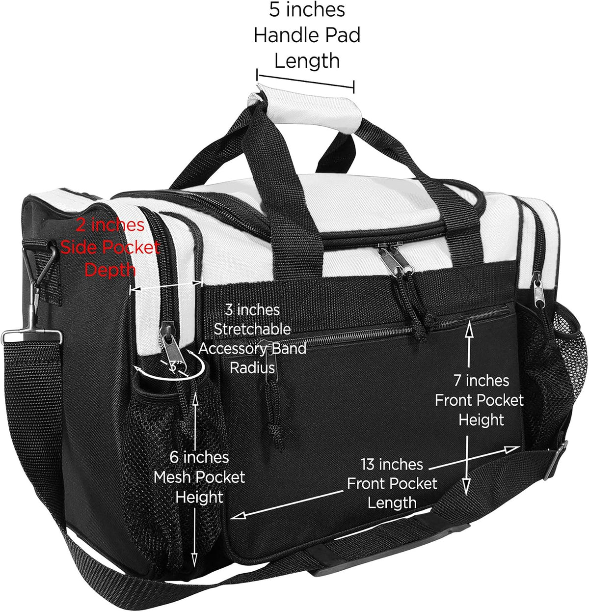 17" Duffle Bag Dual Front Mesh Pockets (Black Gold Gray Dark Green Navy Blue Maroon Royal Blue Orange Pink Purple Red White