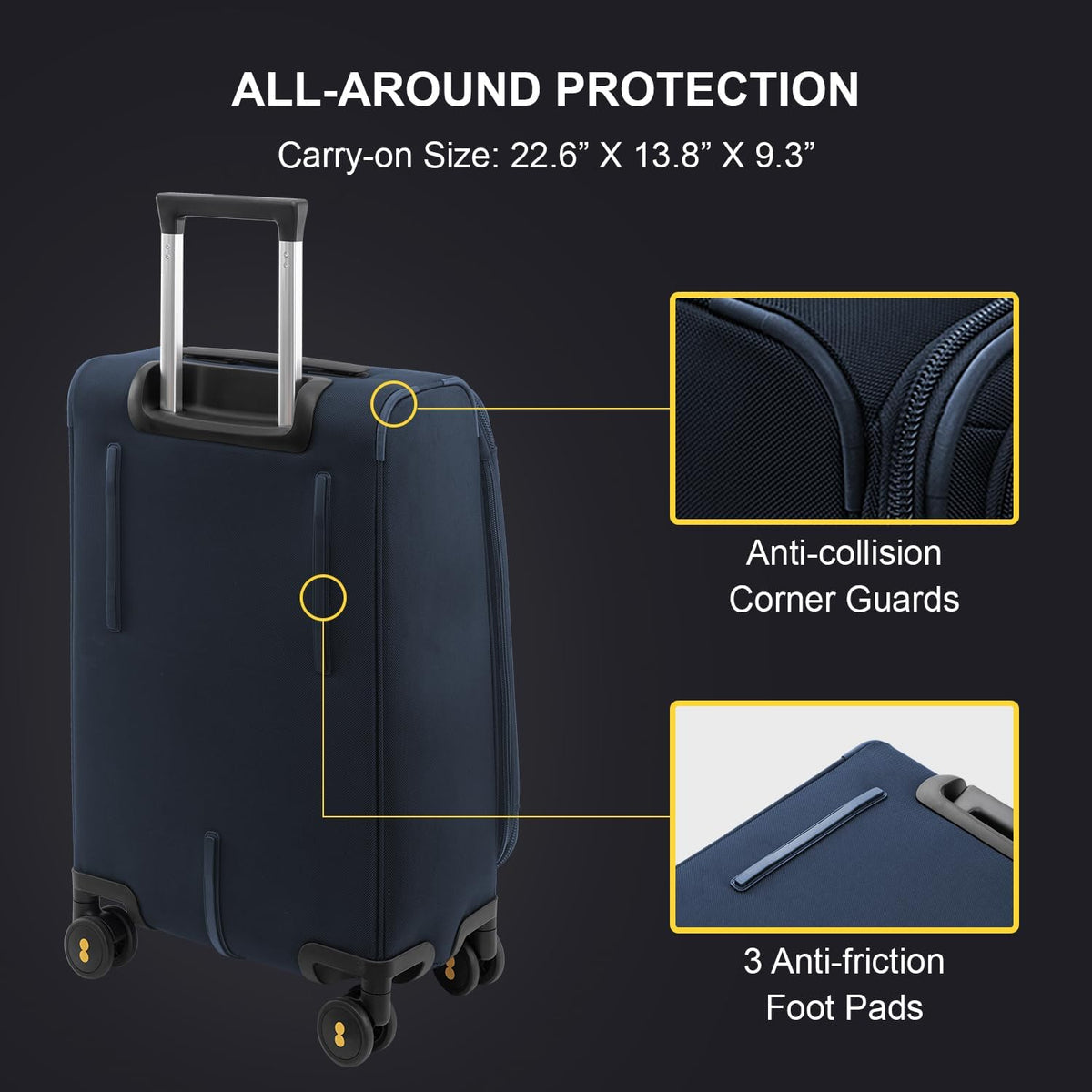 Carry On Luggage Airline Approved with Compartment, Softside Expandable Rolling Suitcase with Spinner Wheels, Blue, Carry-On 20-Inch