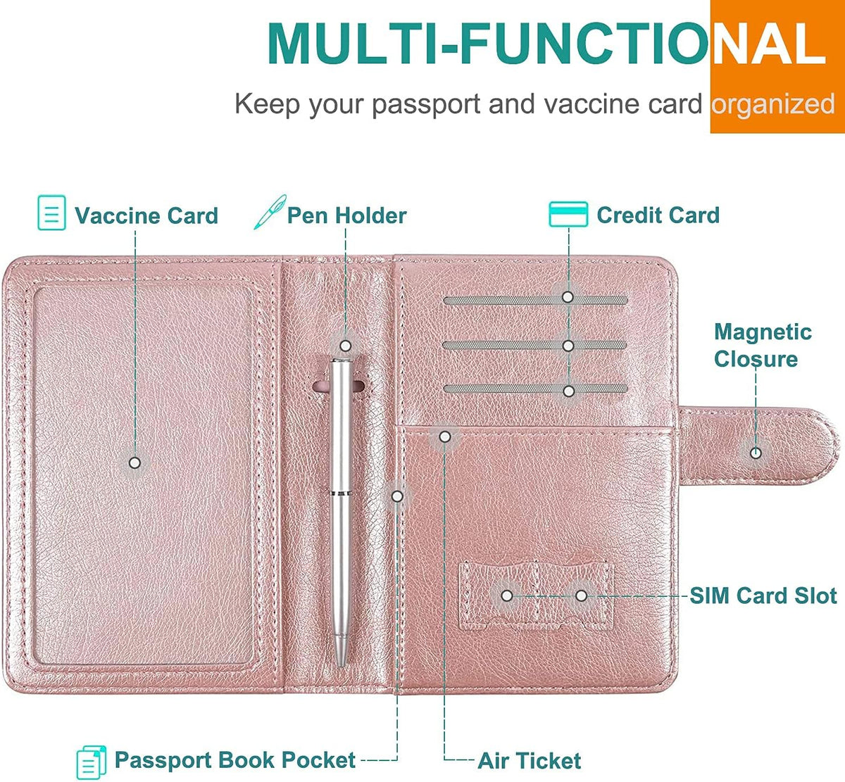 Passport Holder for Women and Men, Blue | Premium PU Leather, RFID Blocking, Travel Wallet, Documents Organizer