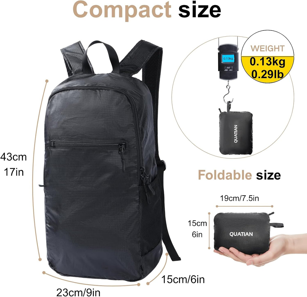 Lightweight Foldable Backpack – Water-Resistant Travel Daypack with Spacious Compartment & Front Pocket, Compact and Durable for Daily Use