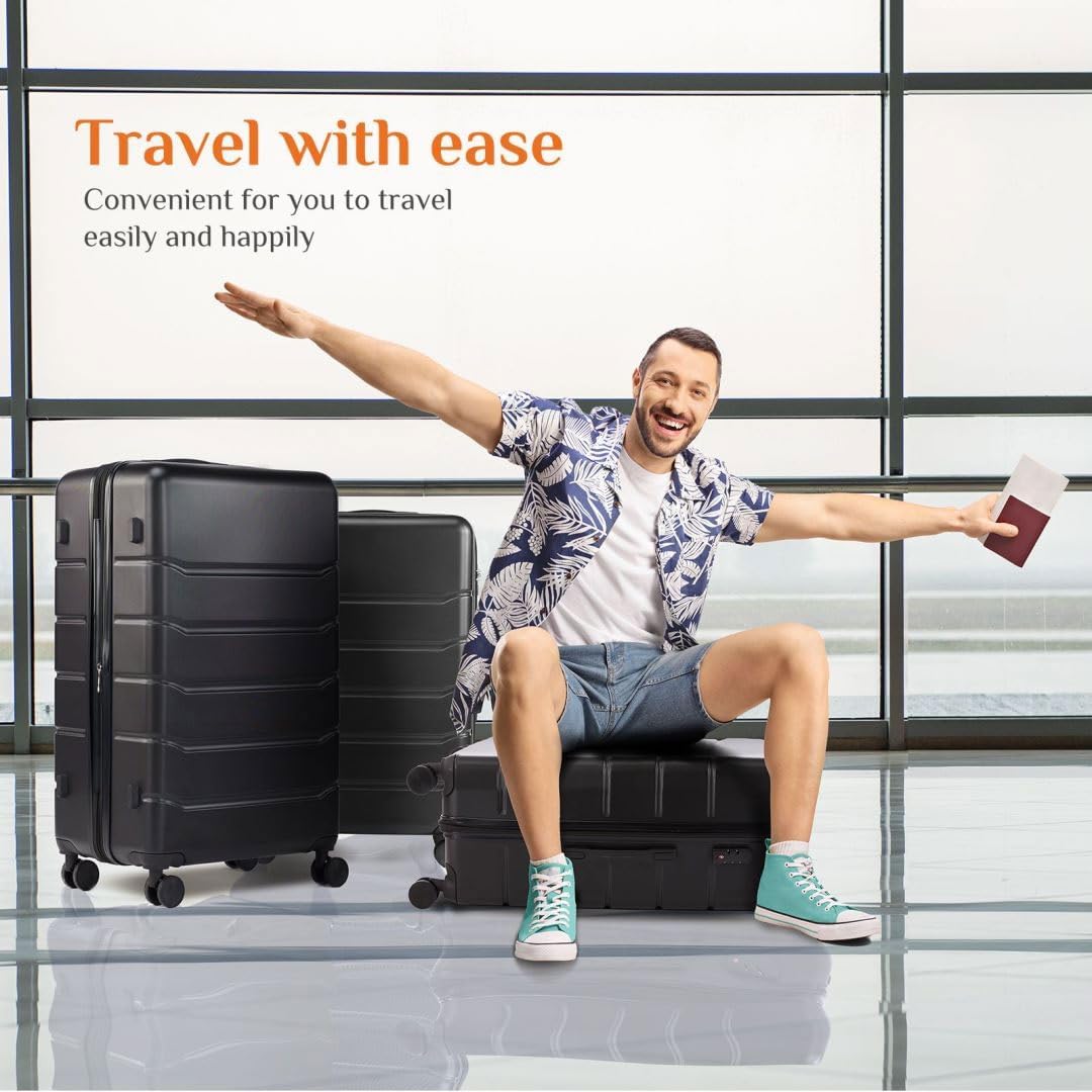 Luggage with Spinner Wheels TSA Lock Carry on Hard Shell ABS Suitcase Lightweight,Black,20 Inch