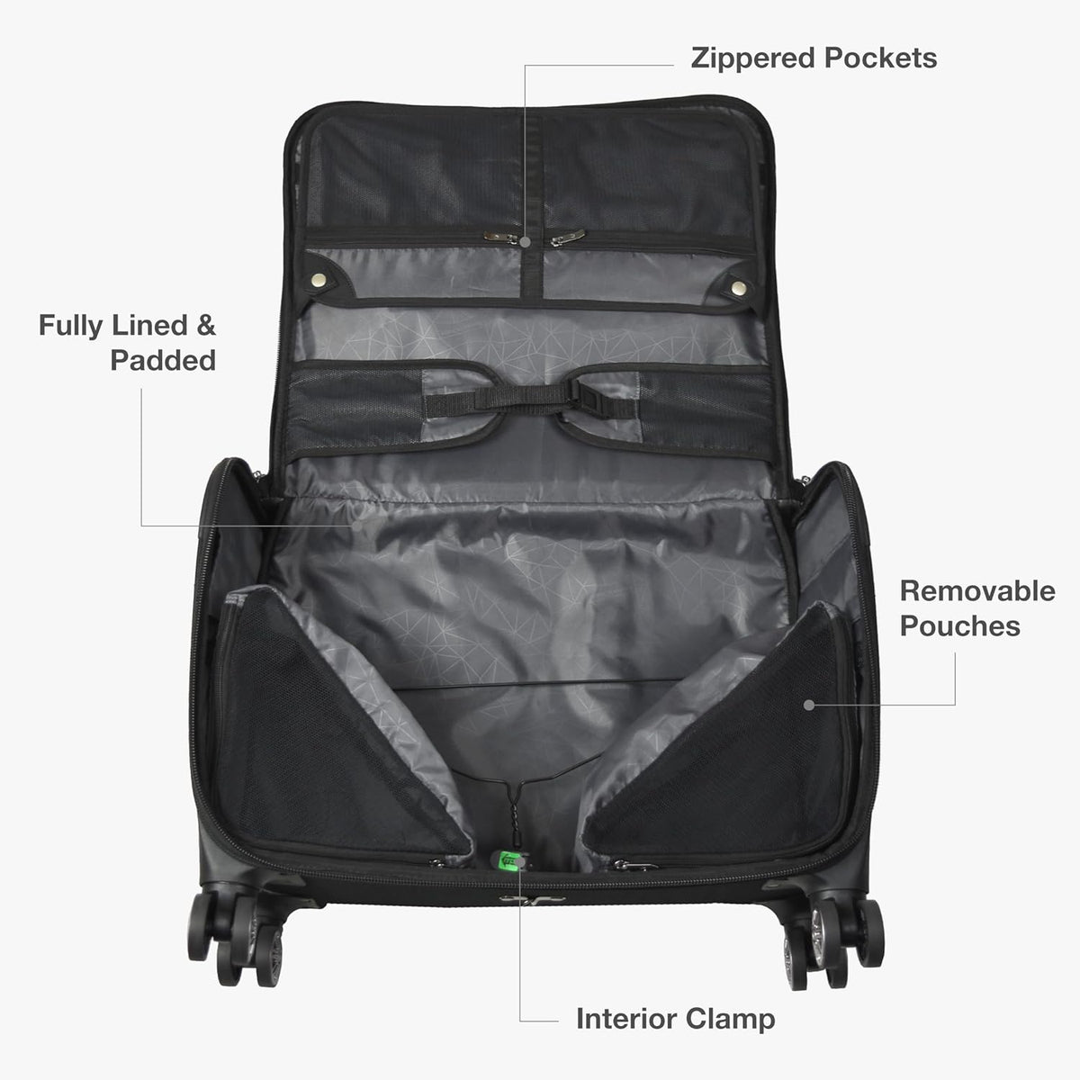 Carry-On Softside 8-Wheeled Spinner Garment Bag Luggage, Black, 21-Inch