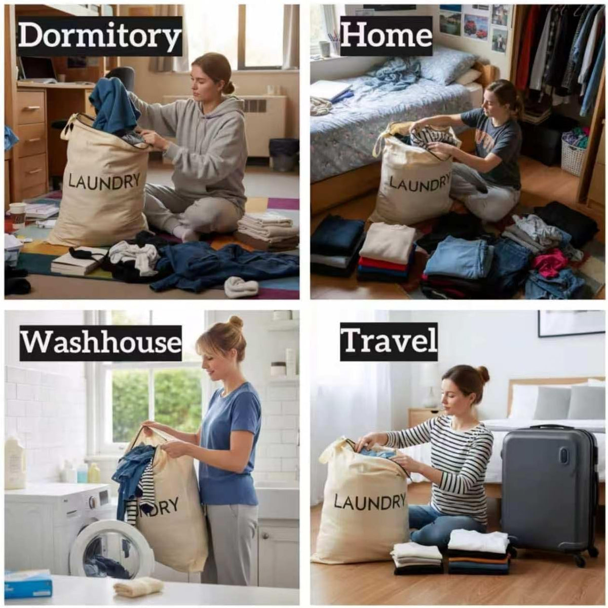 23.6" x17.3" Dirty Clothes Bag for Traveling and Camping, Travel Laundry Bags with Zipper and Hand Strap, Portable and Washable Travel Dirty Clothes Bag