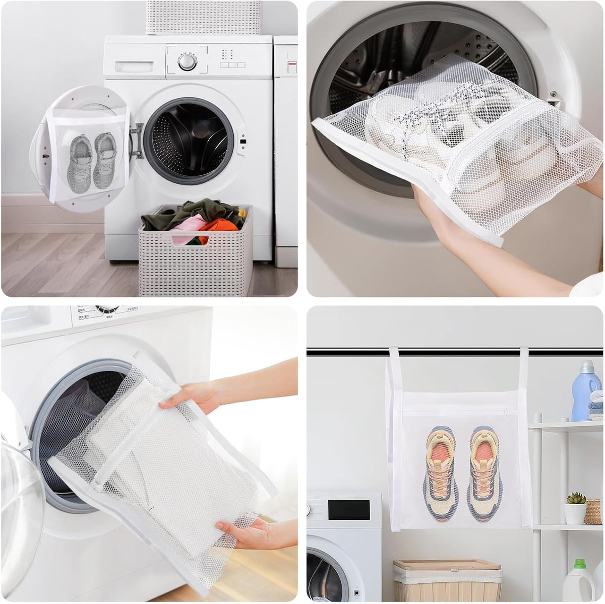 2 Pack Sneaker Dryer Bags for Shoes with Adjustable Straps, Mesh Shoe Laundry Bags for Dryer, Reusable Shoe Drying Holder Protects Dryer & Reduces Noise, 15.5 Inch x 15.5 Inch