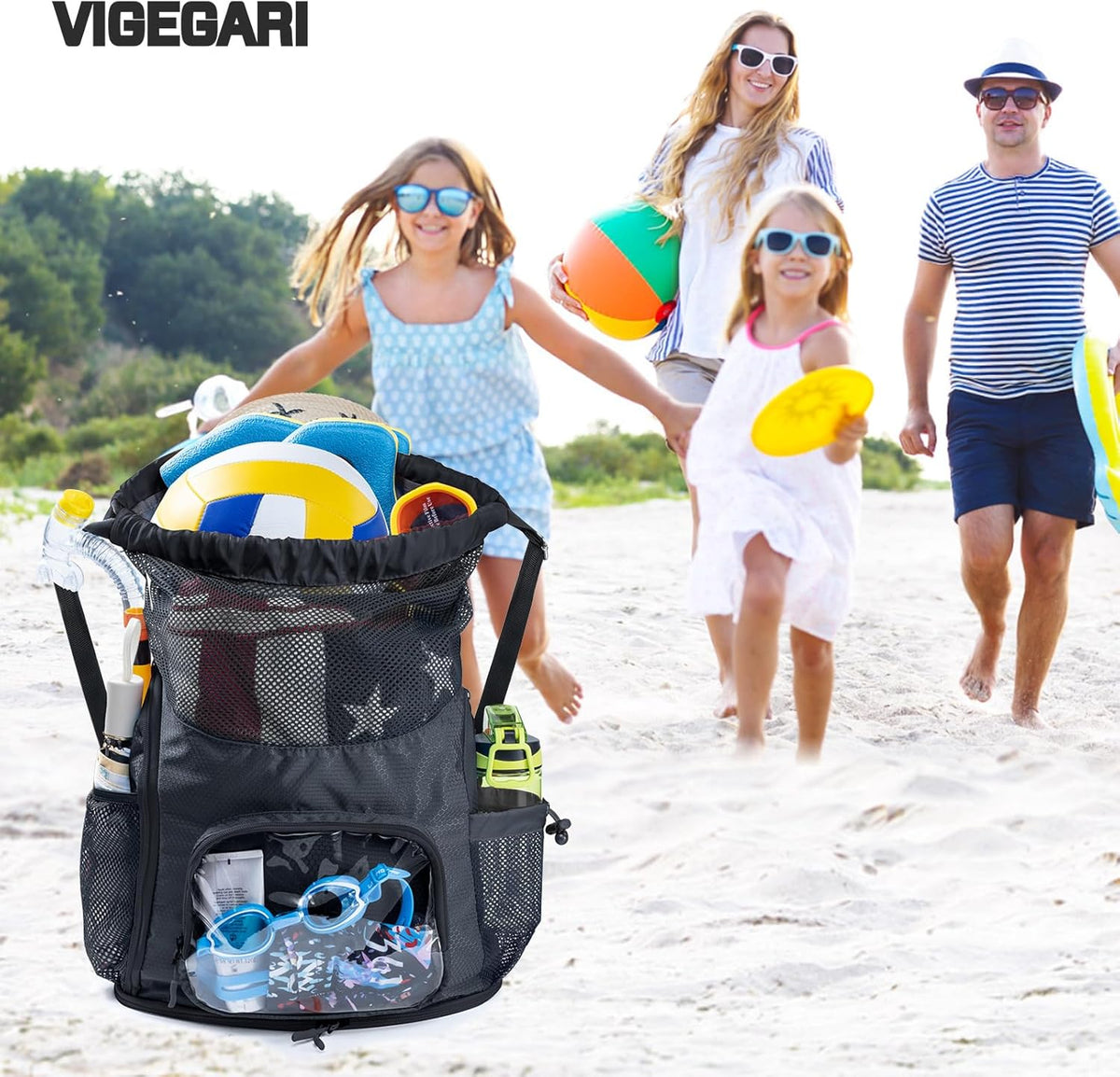 Mesh Drawstring Backpack with Shoe Compartment, Sandproof Beach Swim Bag with Wet Pocket, Pool Gym Shower Bag for Travel Summer Camp