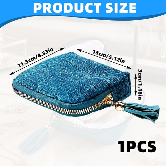 1 PCS Peacock Blue Travel Jewelry Case Organizer, Portable Travel Jewelry Organizer, Jewelry Pouch for Journey Rings Crystal Bracelet Organizer with Tassel Zipper