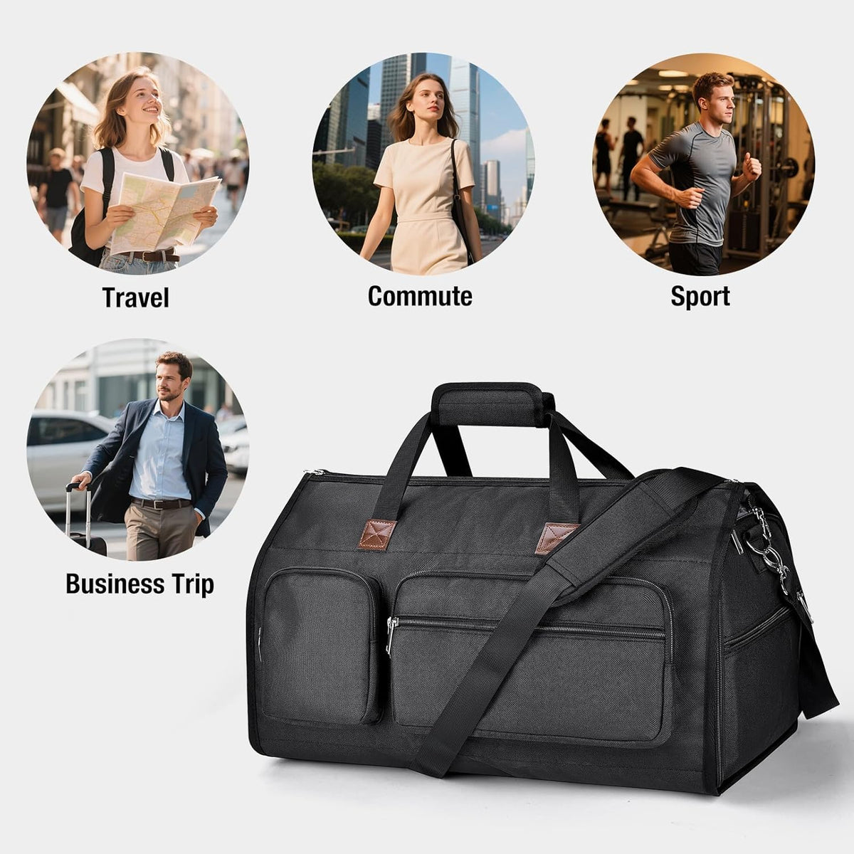 56L Convertible Garment Duffle Bag for Travel - Carry On Garment Bags with Shoe Compartment, Foldable Suit case for Business Trips, Weekends & Formal Occasions