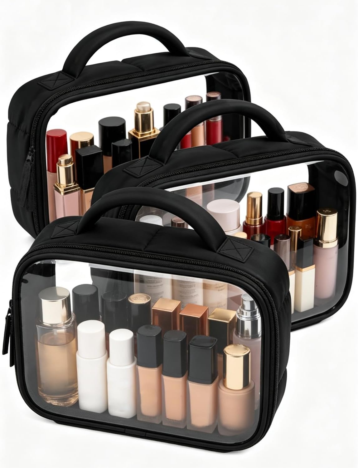 TSA Approved Toiletry Bag Clear Quart Size Travel Bags Makeup Bag | Large Opening, for Men and Women, Carry on Airline Compliant, Transparent Liquids Pouch, Grey