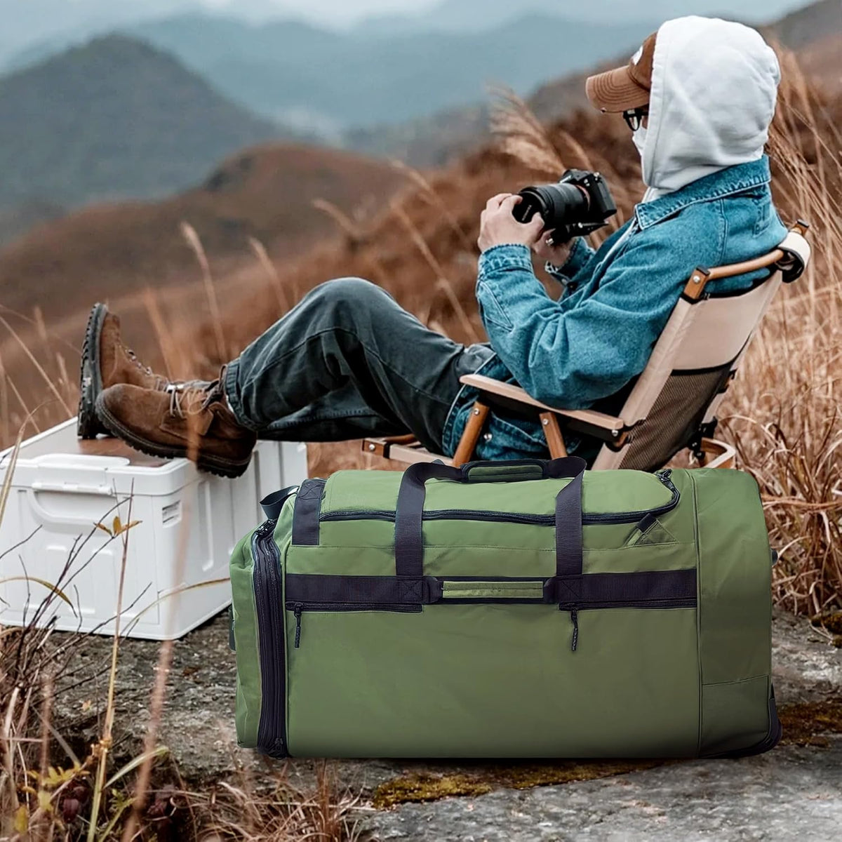 110L 120L Rolling Duffel Bag with Wheels - 28 Inch Heavy Duty No Sag Waterproof Travel Duffel, Foldable Lightweight Luggage with Shoulder Straps Dividers for Camping Cargo Air Travel